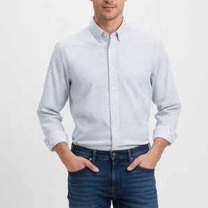 WILKES & RILEY Classic Fit Plaid Button Down Shirt Mens 17 1/2 x‎ 36 Blue White